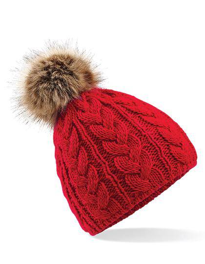 Epic Label Bonnets Beechfield B410 Bonnet En Maille Torsadée Avec Pop Pom En Fausse Fourrure