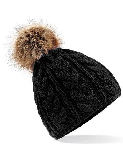 Epic Label Bonnets Beechfield B410 Bonnet En Maille Torsadée Avec Pop Pom En Fausse Fourrure