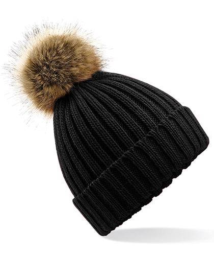 Epic Label Bonnets Beechfield B412 Bonnet Épais Avec Pop Pom En Fausse Fourrure