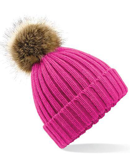 Epic Label Bonnets Beechfield B412 Bonnet Épais Avec Pop Pom En Fausse Fourrure