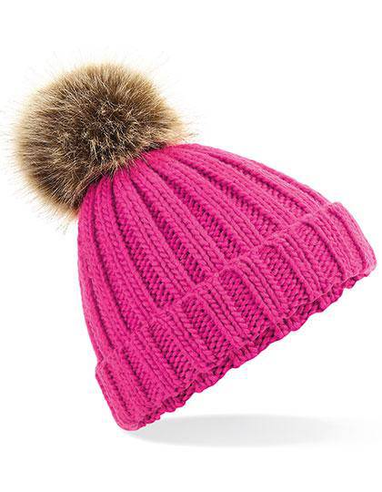 Epic Label Bonnets Beechfield B412b Bonnet En Grosse Maille Pompon En Fausse Fourrure Pour Enfant