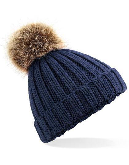 Epic Label Bonnets Beechfield B412b Bonnet En Grosse Maille Pompon En Fausse Fourrure Pour Enfant
