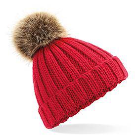 Epic Label Bonnets Beechfield B412b Bonnet En Grosse Maille Pompon En Fausse Fourrure Pour Enfant
