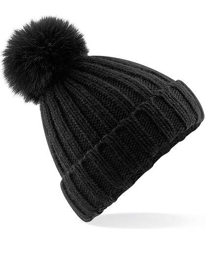 Epic Label Bonnets Beechfield B413 Bonnet À Pop Pom En Maille Épaisse Et Fausse Fourrure Verbier