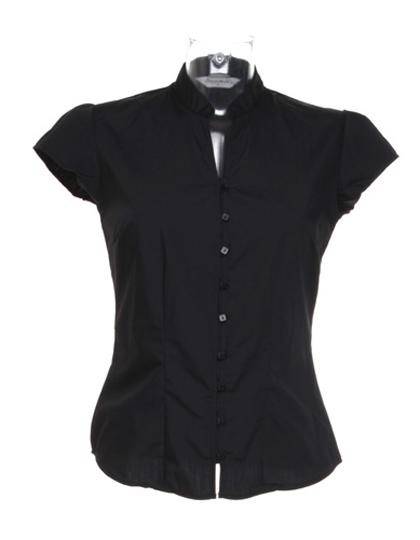 Epic Label Chemises Kustom Kit Kk727 Tailored Fit Poplin Contintental Blouse Mandarin Collar Cap Sleeve
