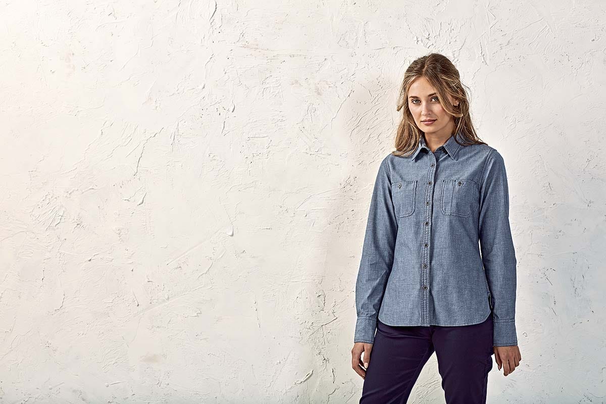 Epic Label Chemises Premier Workwear Pw347 Chemise À Manches Longues En Chambray Bio Fairtrade Pour Femme