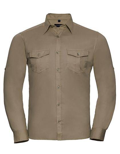 Epic Label Chemises Russell Collection R-918M-0 Roll Long Sleeve Fitted Twill Shirt Pour Homme