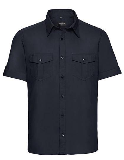 Epic Label Chemises Russell Collection R-919M-0 Chemise Manches Courtes Retroussables en Coton Sergé Homme