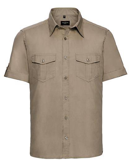 Epic Label Chemises Russell Collection R-919M-0 Chemise Manches Courtes Retroussables en Coton Sergé Homme