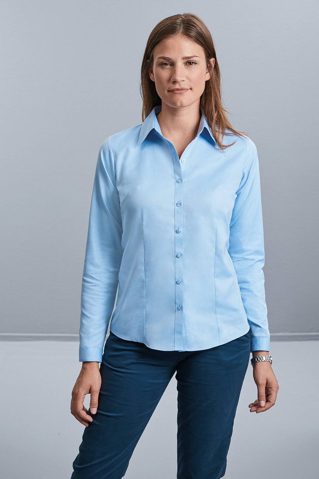 Epic Label Chemises Russell Collection R-962F-0 Chemise à Chevrons Cintréé Manches Longues Femme