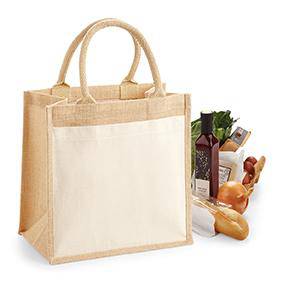 Epic Label Sacs Westford Mill WM426 Petit Sac Fourre-Tout En Jute Avec Poche En Coton 30x30x19cm