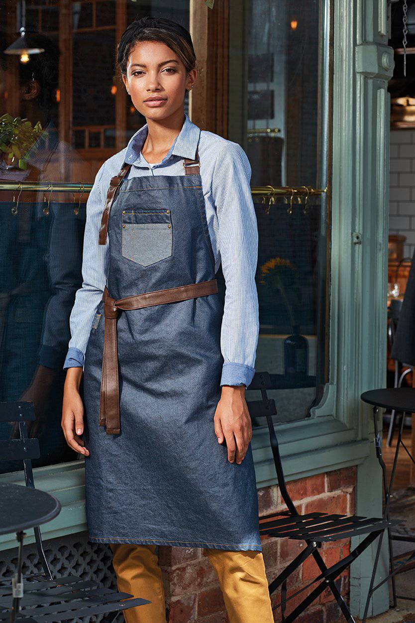 Epic Label Tabliers Pack Lot de 5 Premier Workwear PR136 Division Waxed Look Denim Tablier à bavette With Faux Leather