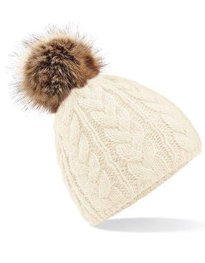 Epic Label Bonnets Beechfield B410 Bonnet En Maille Torsadée Avec Pop Pom En Fausse Fourrure