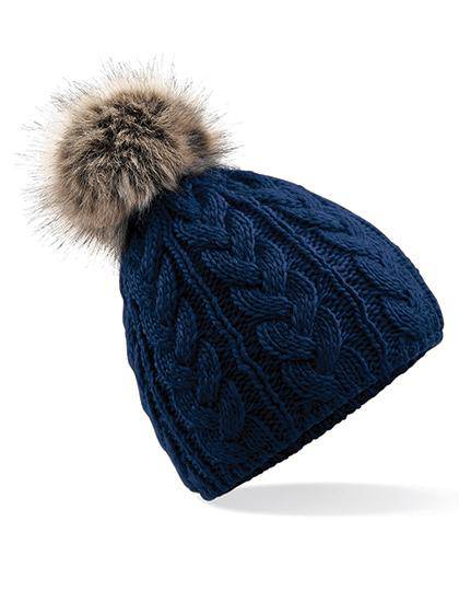 Epic Label Bonnets Beechfield B410 Bonnet En Maille Torsadée Avec Pop Pom En Fausse Fourrure