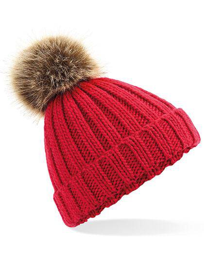 Epic Label Bonnets Beechfield B412b Bonnet En Grosse Maille Pompon En Fausse Fourrure Pour Enfant