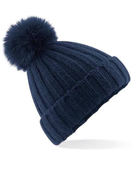 Epic Label Bonnets Beechfield B413 Bonnet À Pop Pom En Maille Épaisse Et Fausse Fourrure Verbier