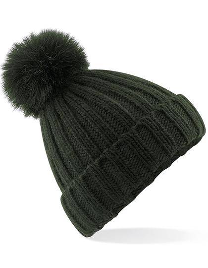 Epic Label Bonnets Beechfield B413 Bonnet À Pop Pom En Maille Épaisse Et Fausse Fourrure Verbier