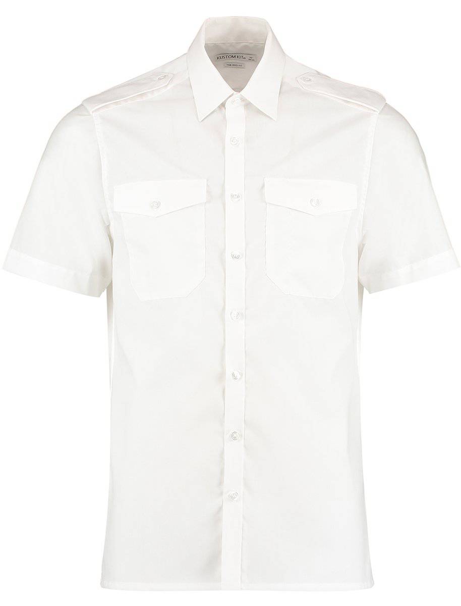 Epic Label Chemises Kustom Kit Kk133 Pour Hommes Tailored Fit Pilot Shirt Short Sleeve