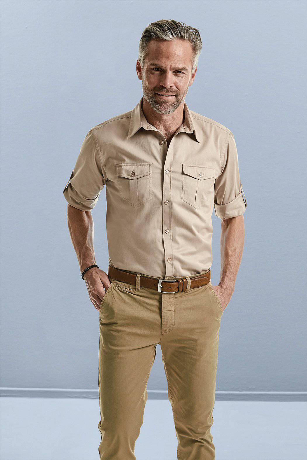 Epic Label Chemises Russell Collection R-918M-0 Roll Long Sleeve Fitted Twill Shirt Pour Homme
