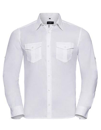 Epic Label Chemises Russell Collection R-918M-0 Roll Long Sleeve Fitted Twill Shirt Pour Homme