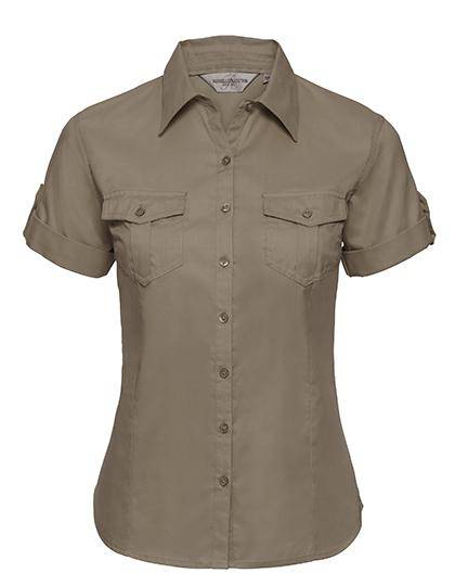 Epic Label Chemises Russell Collection R-919F-0 Chemise Manches Courtes Retroussables en Coton Sergé Femme