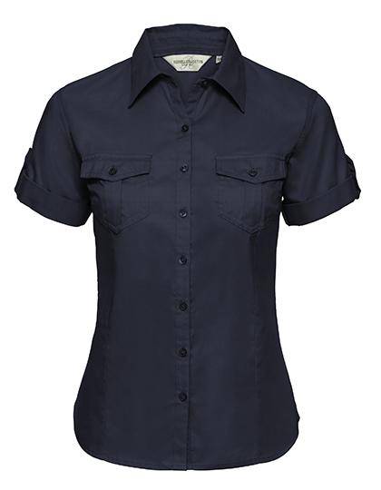 Epic Label Chemises Russell Collection R-919F-0 Chemise Manches Courtes Retroussables en Coton Sergé Femme