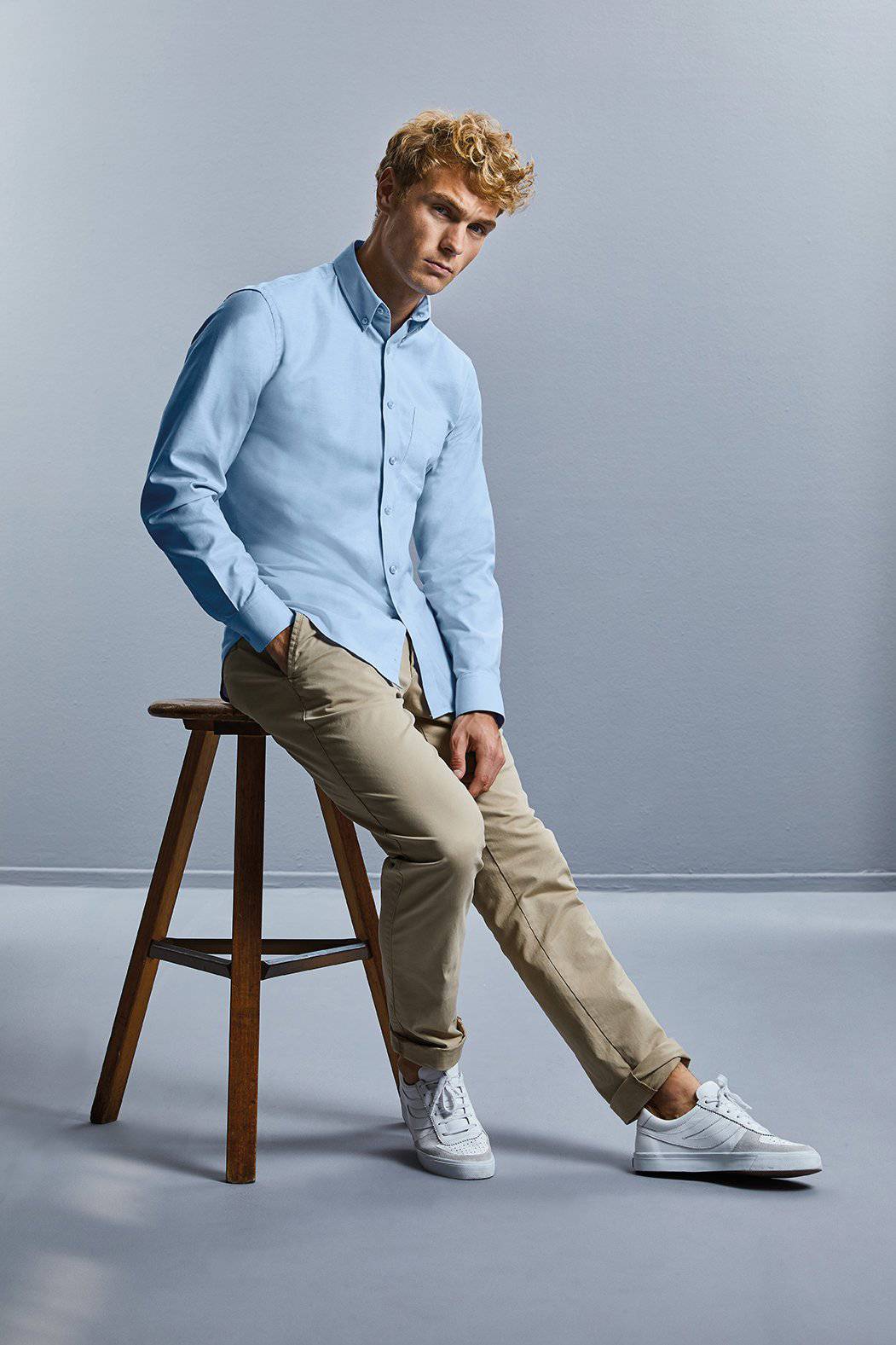 Epic Label Chemises Russell Collection R-928M-0 Long Sleeve Tailored Button-Down Oxford Shirt Pour Homme
