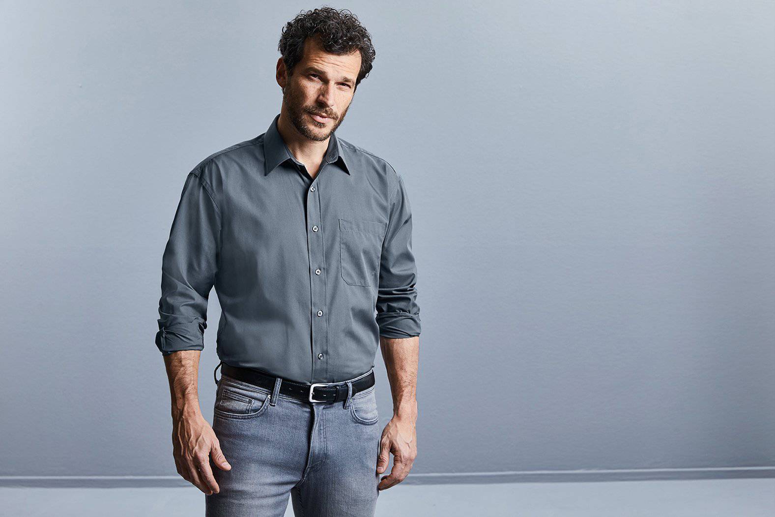Epic Label Chemises Russell Collection R-934M-0 Chemise en Popeline Polyester Coton Classique Manches Longues Homme