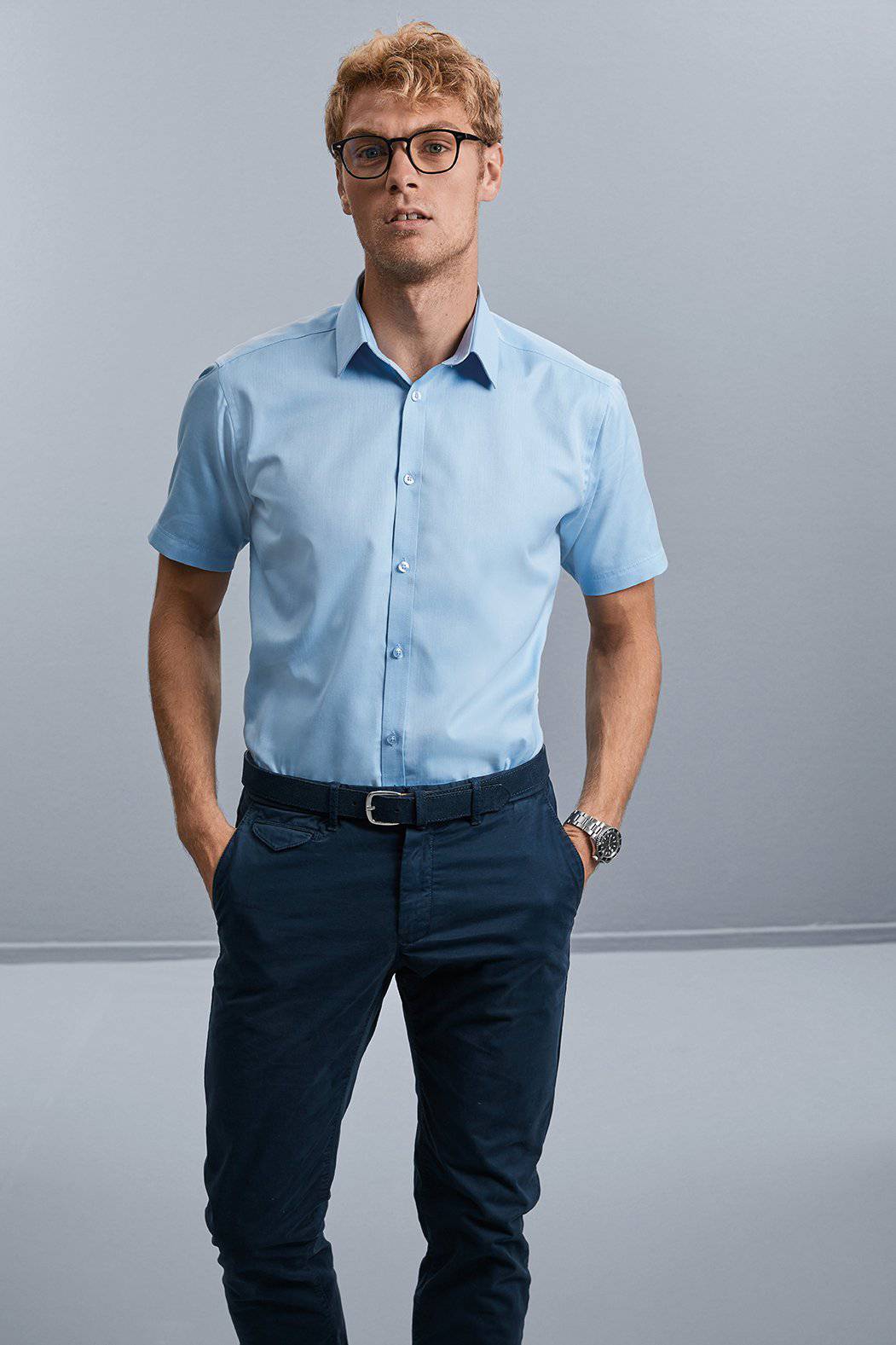 Epic Label Chemises Russell Collection R-963M-0 Chemise à Chevrons Cintréé Manches Courtes Homme