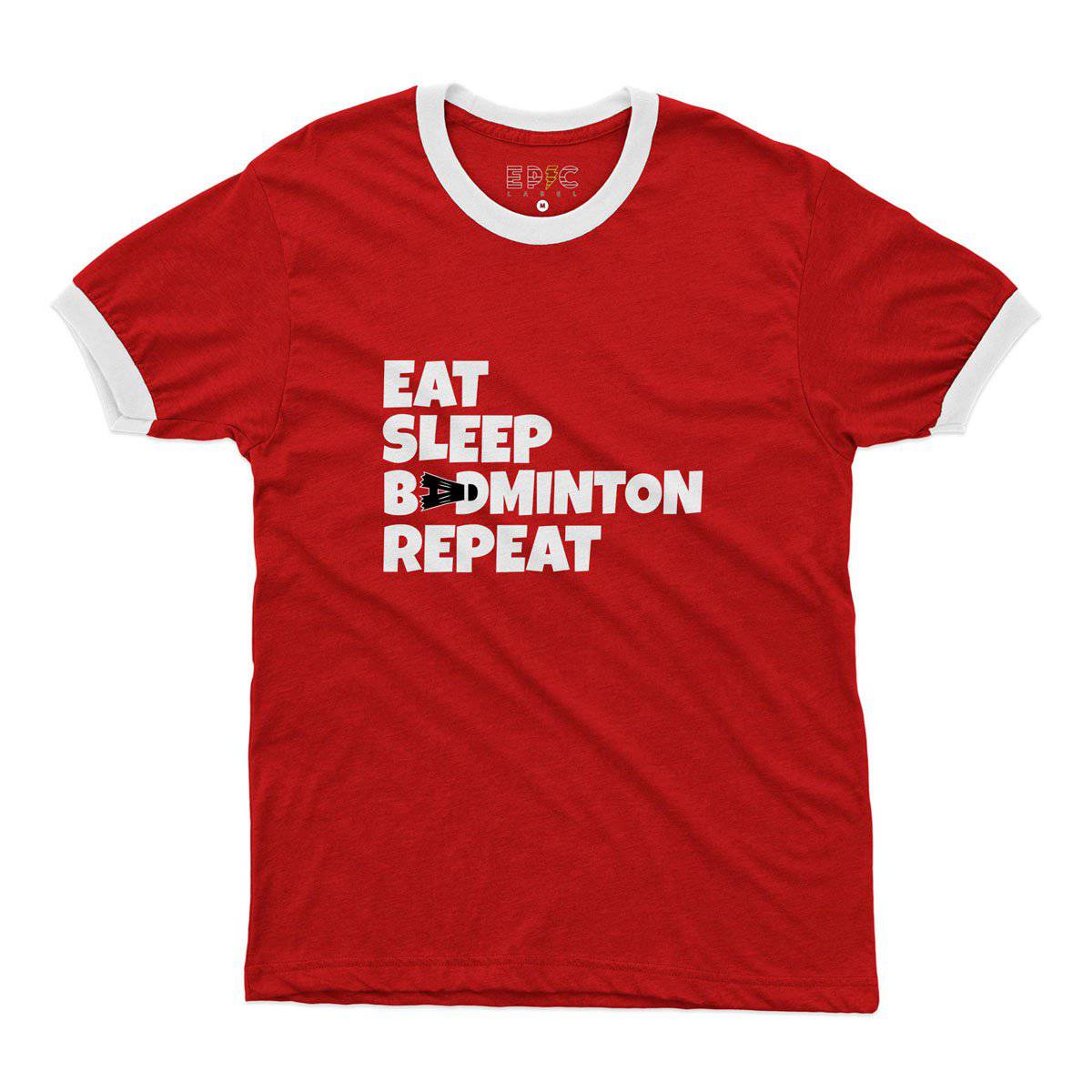 Epic Label Tshirt Eat Sleep Badminton Repeat Ringer T-Shirt Pour Homme