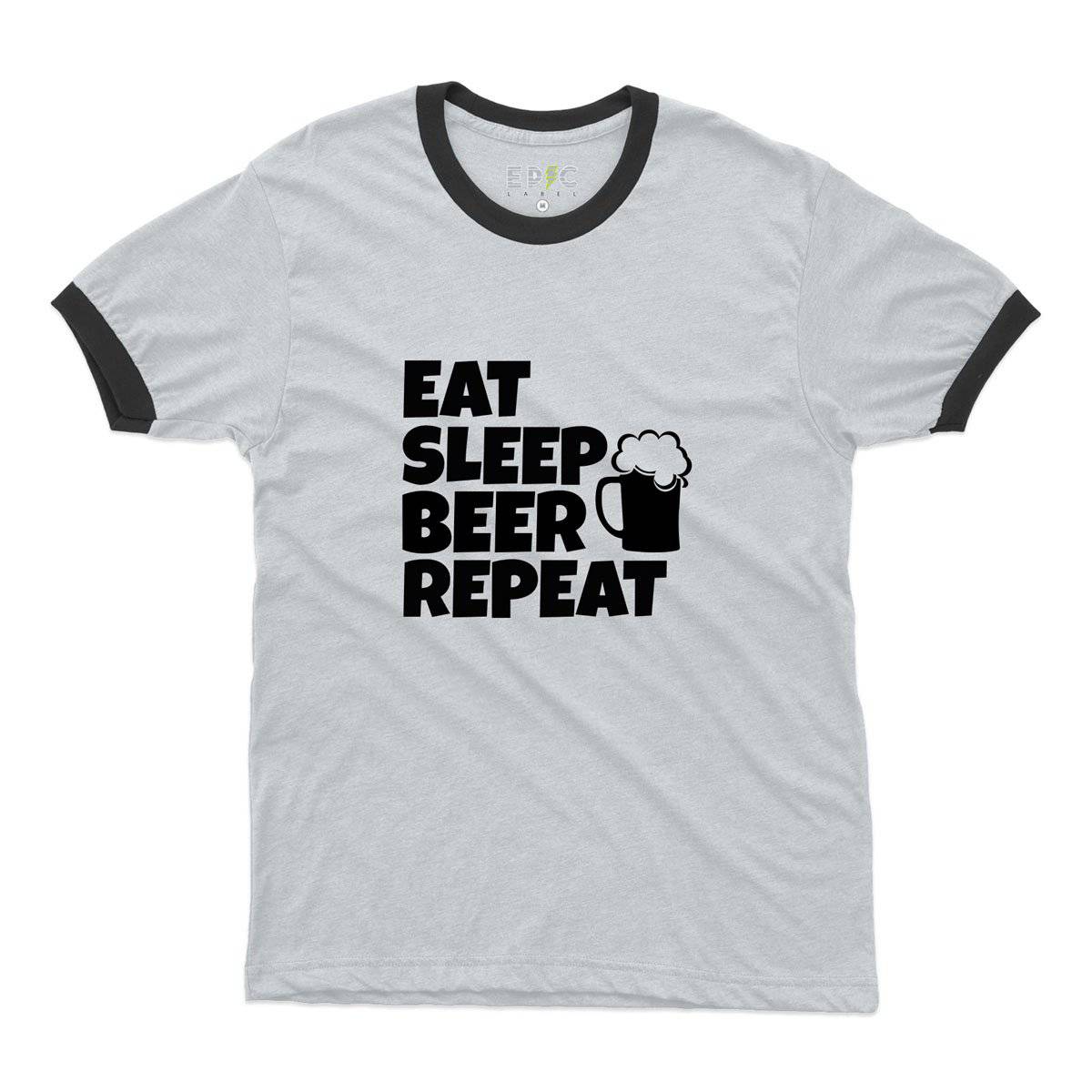 Epic Label Tshirt Eat Sleep Beer Repeat Ringer T-Shirt Pour Homme