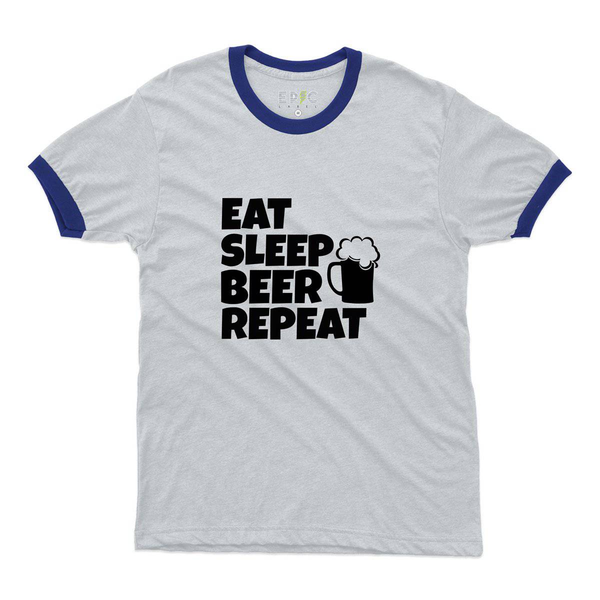 Epic Label Tshirt Eat Sleep Beer Repeat Ringer T-Shirt Pour Homme
