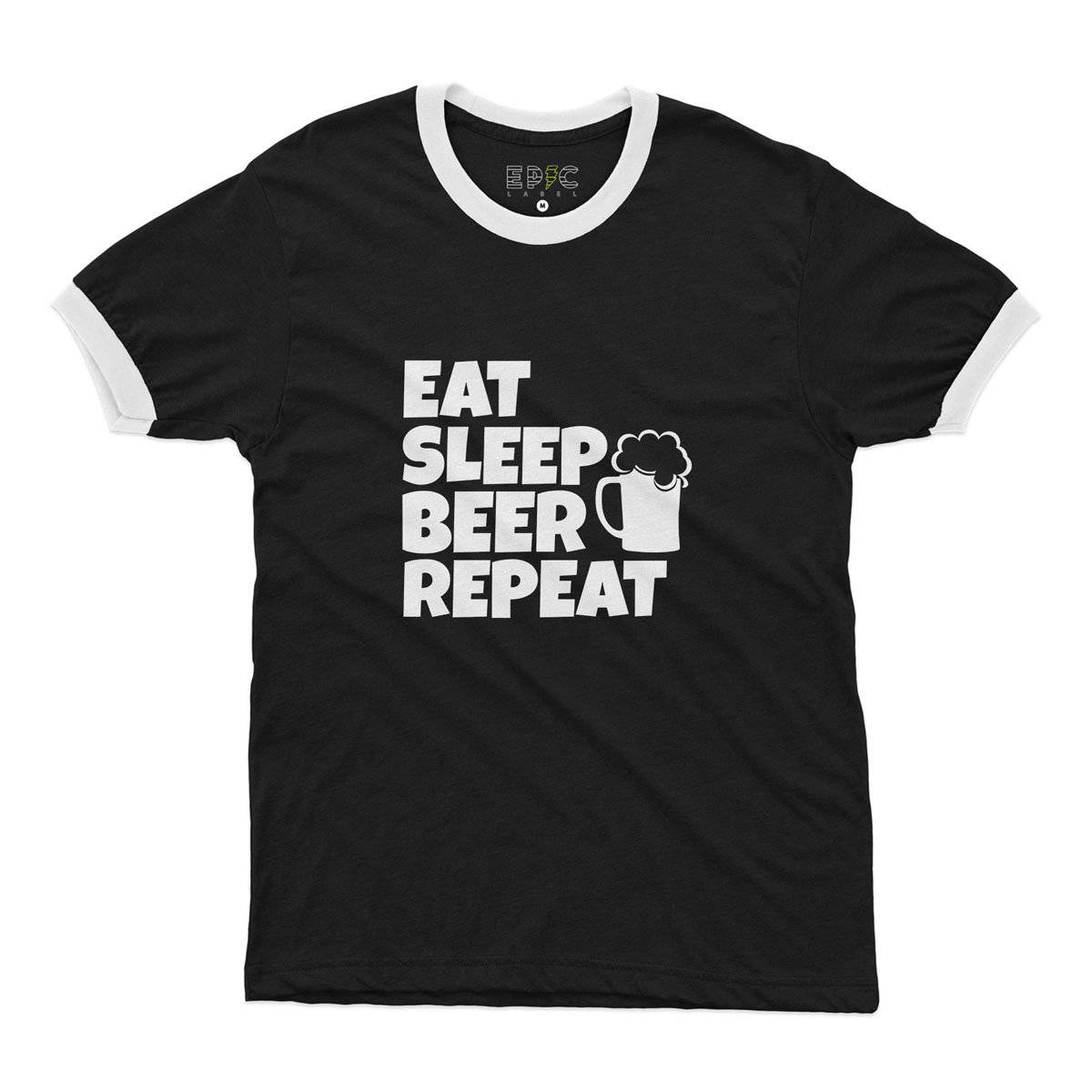 Epic Label Tshirt Eat Sleep Beer Repeat Ringer T-Shirt Pour Homme