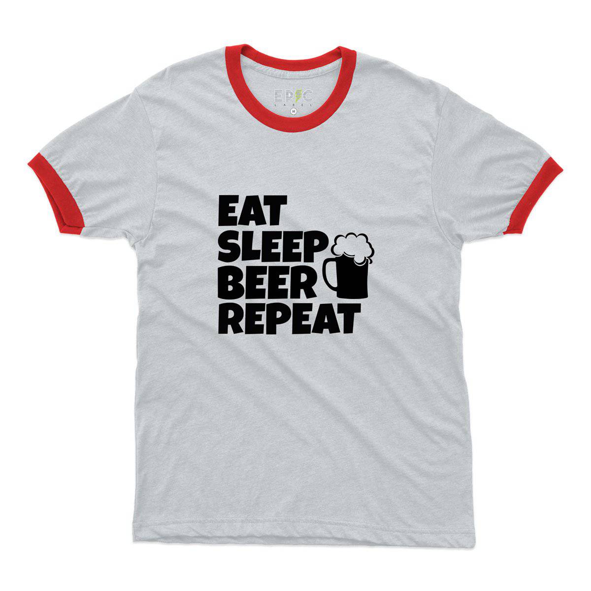 Epic Label Tshirt Eat Sleep Beer Repeat Ringer T-Shirt Pour Homme