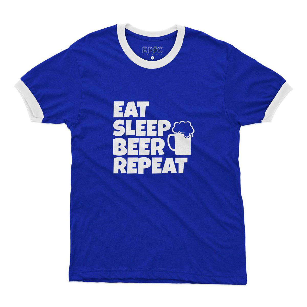 Epic Label Tshirt Eat Sleep Beer Repeat Ringer T-Shirt Pour Homme