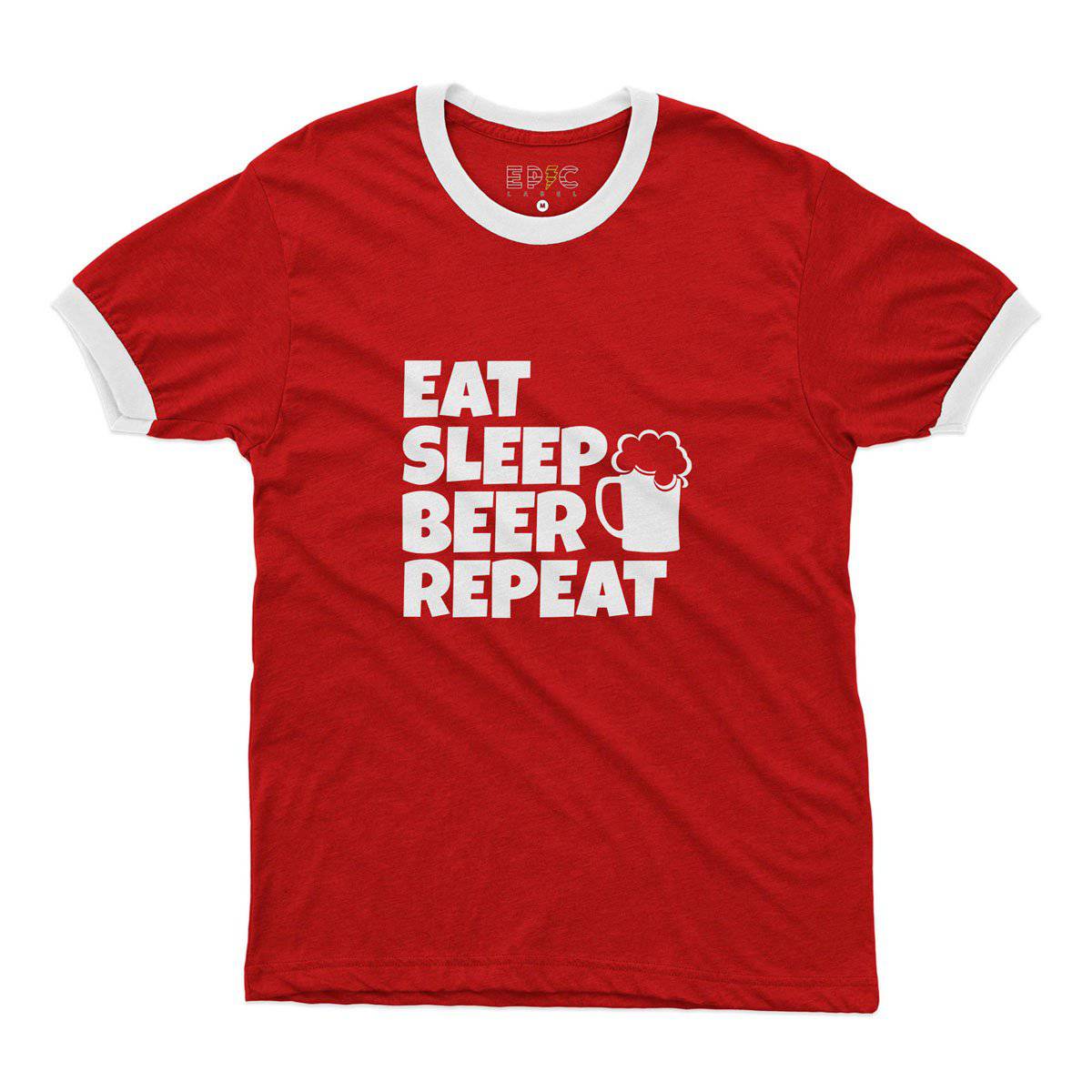 Epic Label Tshirt Eat Sleep Beer Repeat Ringer T-Shirt Pour Homme