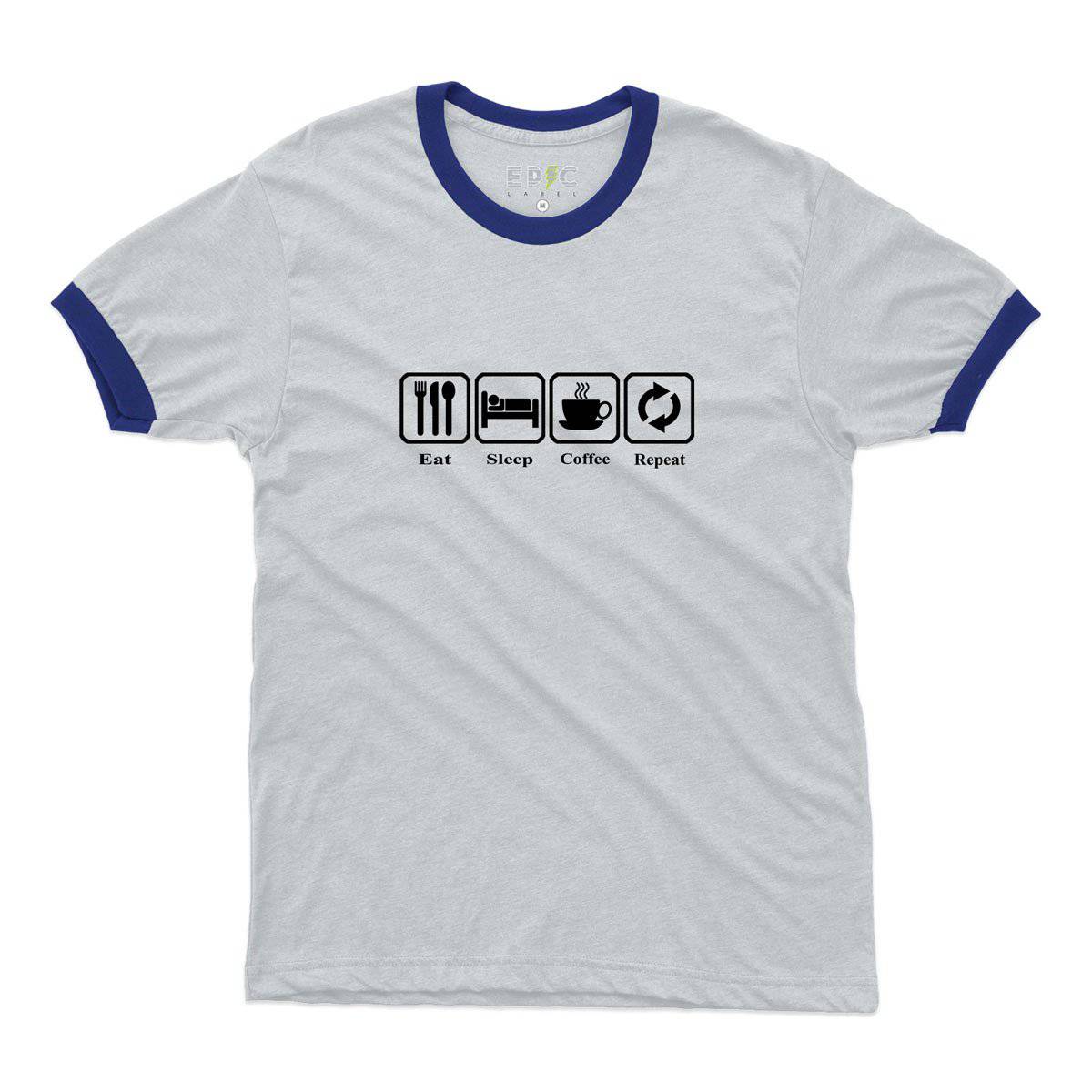 Epic Label Tshirt Eat Sleep Coffee Repeat Ringer T-Shirt Pour Homme