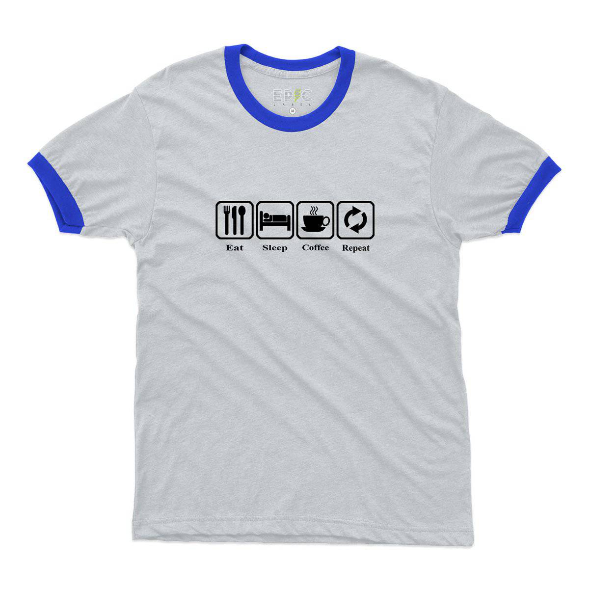 Epic Label Tshirt Eat Sleep Coffee Repeat Ringer T-Shirt Pour Homme