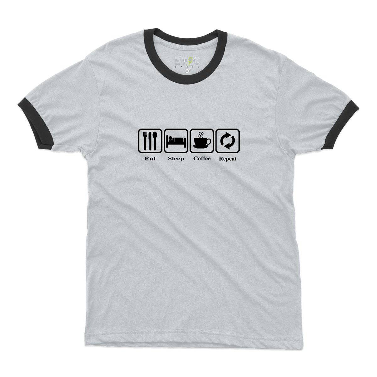 Epic Label Tshirt Eat Sleep Coffee Repeat Ringer T-Shirt Pour Homme