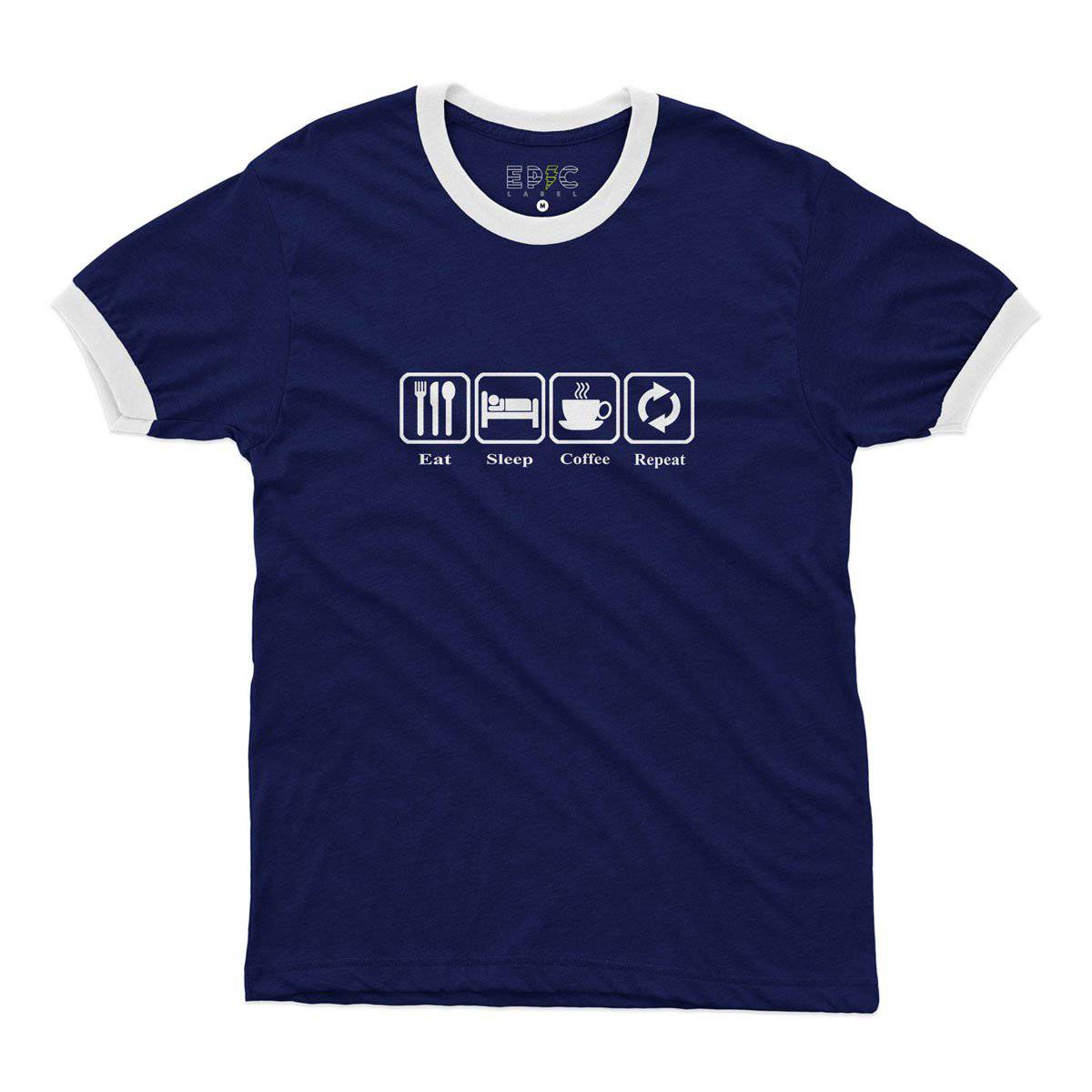 Epic Label Tshirt Eat Sleep Coffee Repeat Ringer T-Shirt Pour Homme