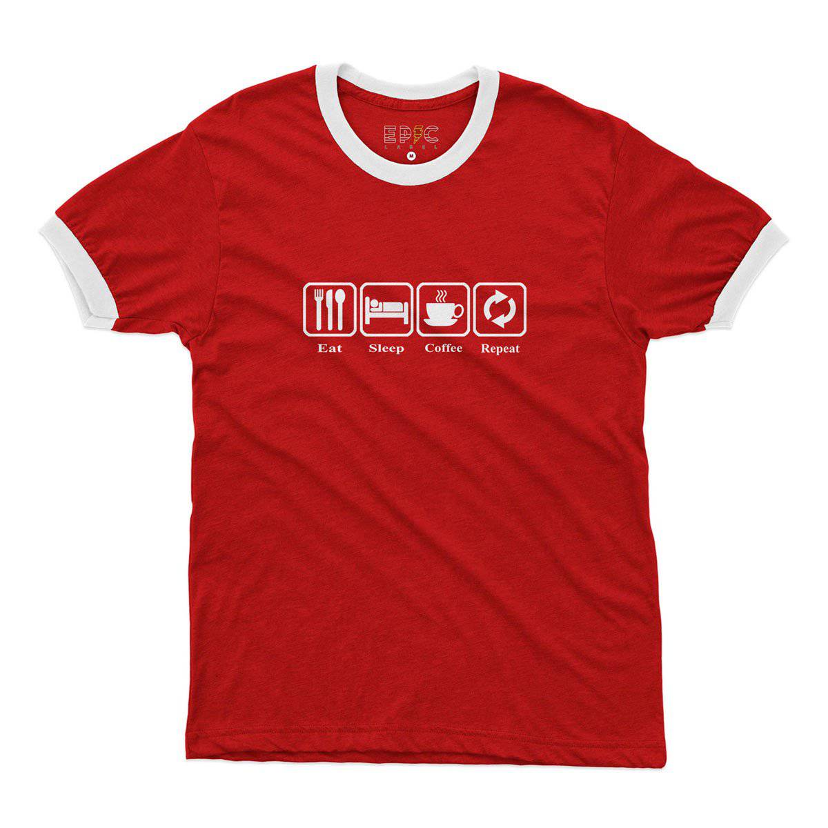 Epic Label Tshirt Eat Sleep Coffee Repeat Ringer T-Shirt Pour Homme