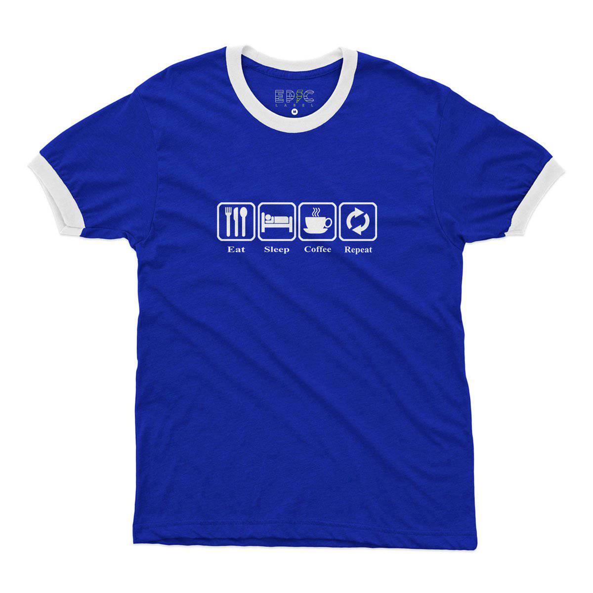 Epic Label Tshirt Eat Sleep Coffee Repeat Ringer T-Shirt Pour Homme