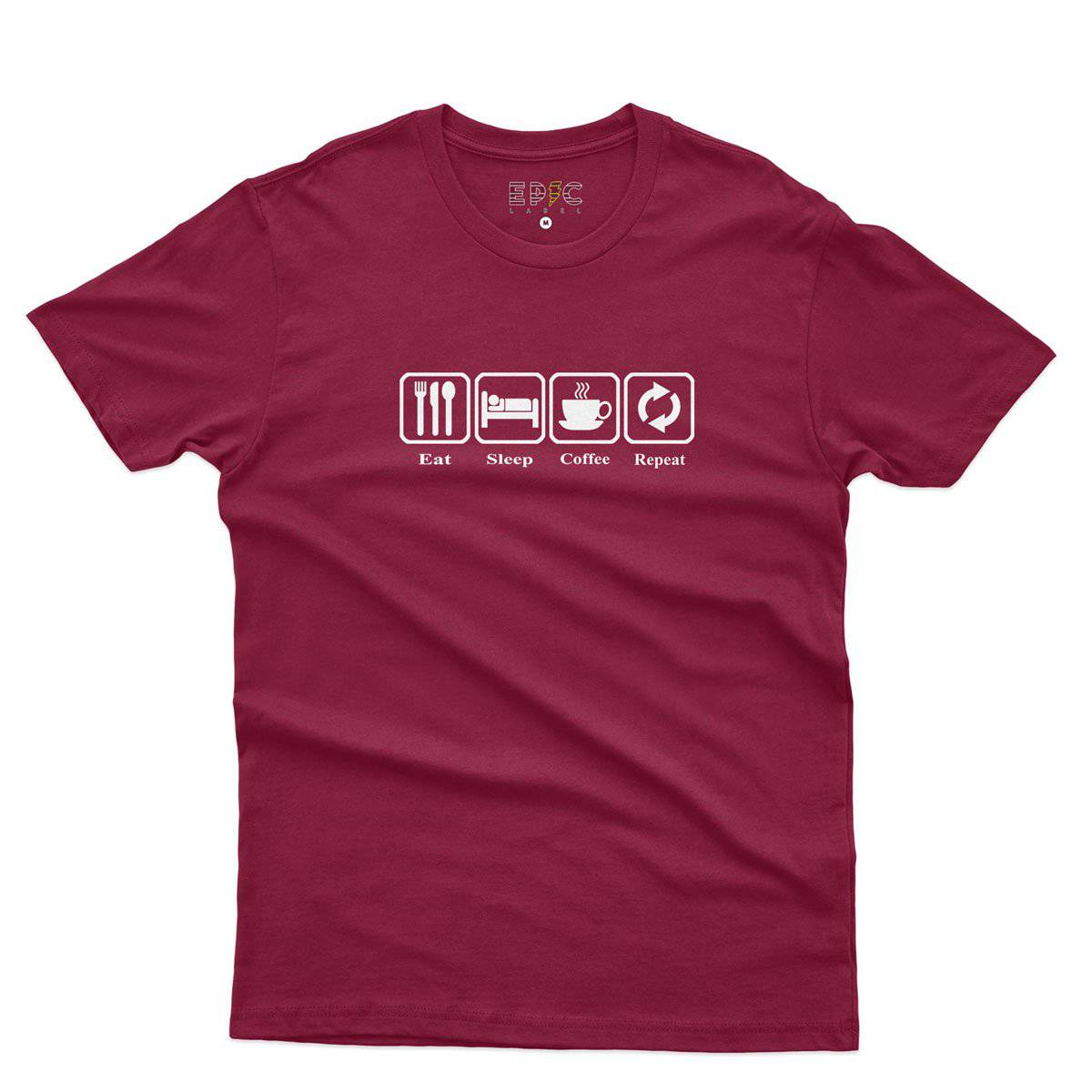 Epic Label Tshirt Eat Sleep Coffee Repeat T-Shirt Pour Homme