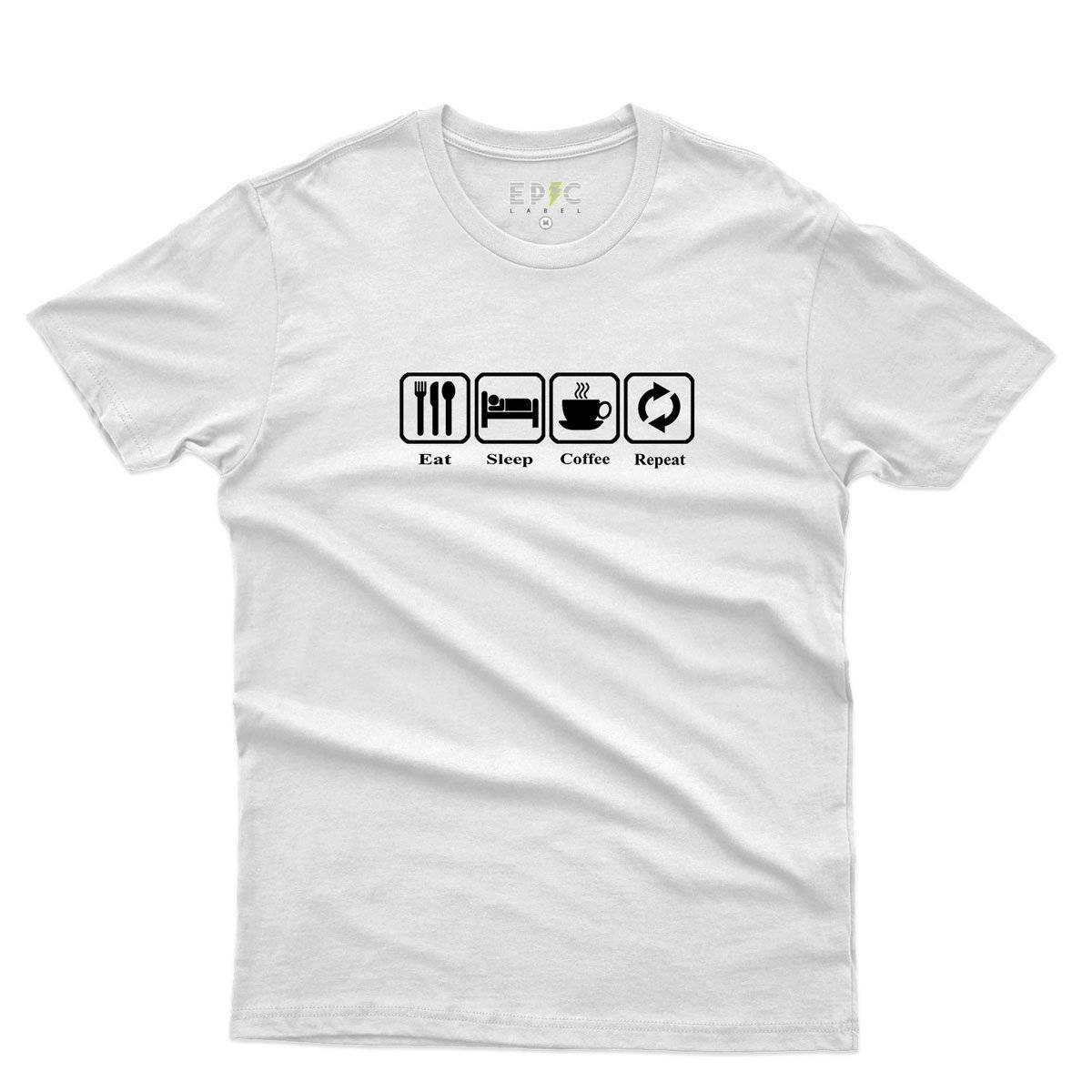 Epic Label Tshirt Eat Sleep Coffee Repeat T-Shirt Pour Homme