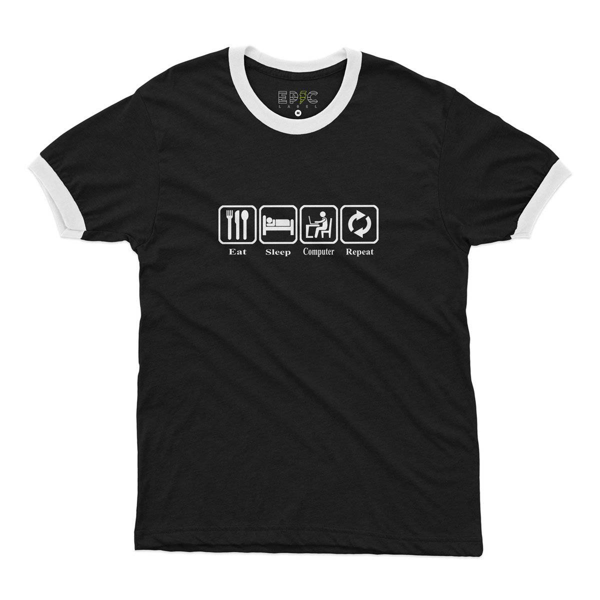 Epic Label Tshirt Eat Sleep Computer Repeat Ringer T-Shirt Pour Homme