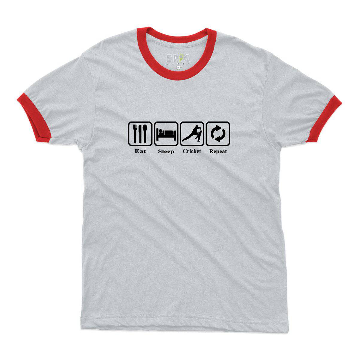 Epic Label Tshirt Eat Sleep Cricket Repeat Ringer T-Shirt Pour Homme