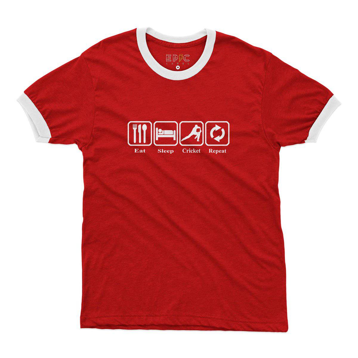 Epic Label Tshirt Eat Sleep Cricket Repeat Ringer T-Shirt Pour Homme