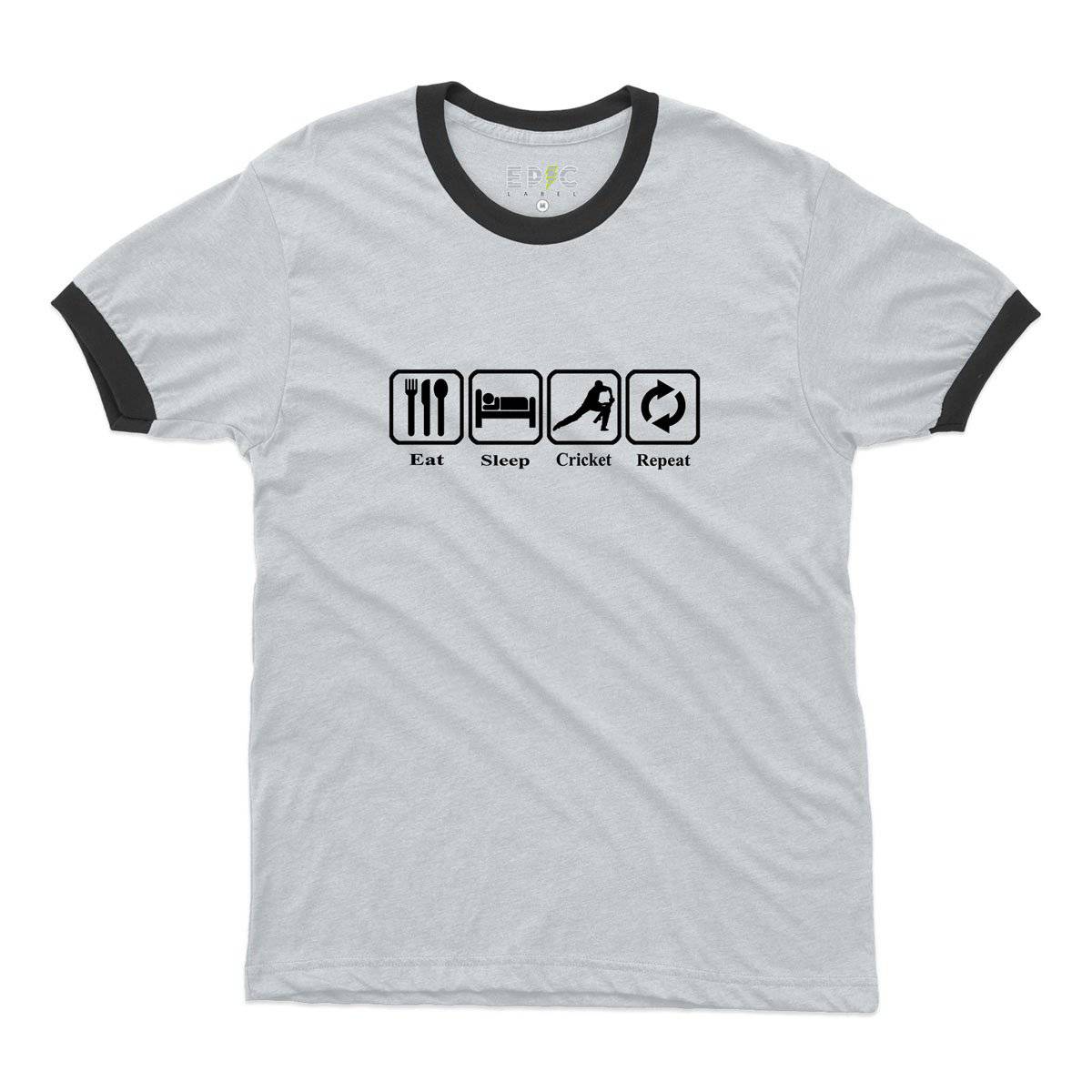 Epic Label Tshirt Eat Sleep Cricket Repeat Ringer T-Shirt Pour Homme
