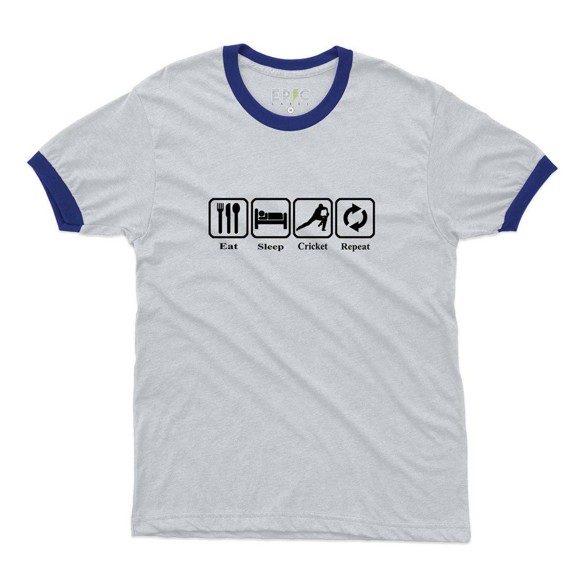 Epic Label Tshirt Eat Sleep Cricket Repeat Ringer T-Shirt Pour Homme