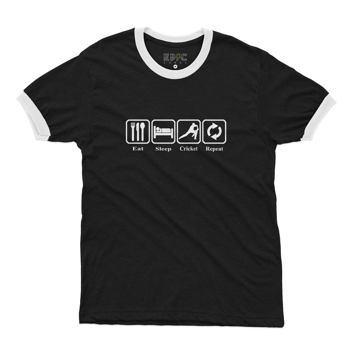 Epic Label Tshirt Eat Sleep Cricket Repeat Ringer T-Shirt Pour Homme